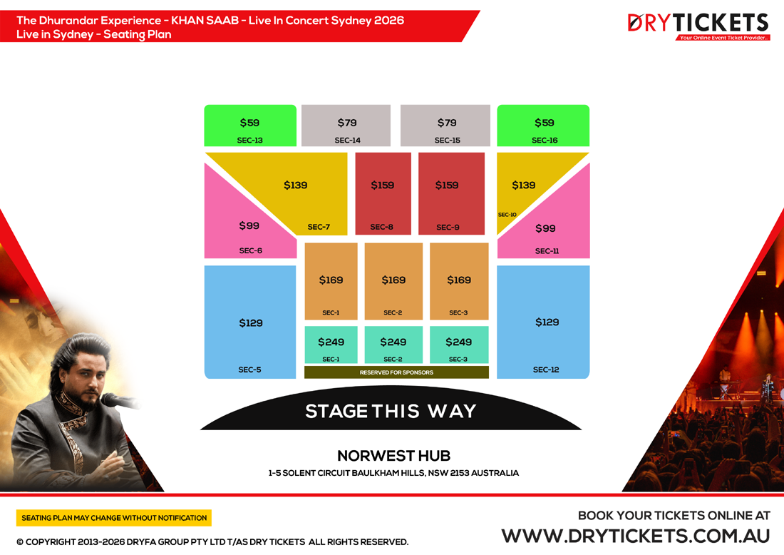 The Dhurandar Experience - KHAN SAAB - Live In Concert Sydney 2026 Seating Map