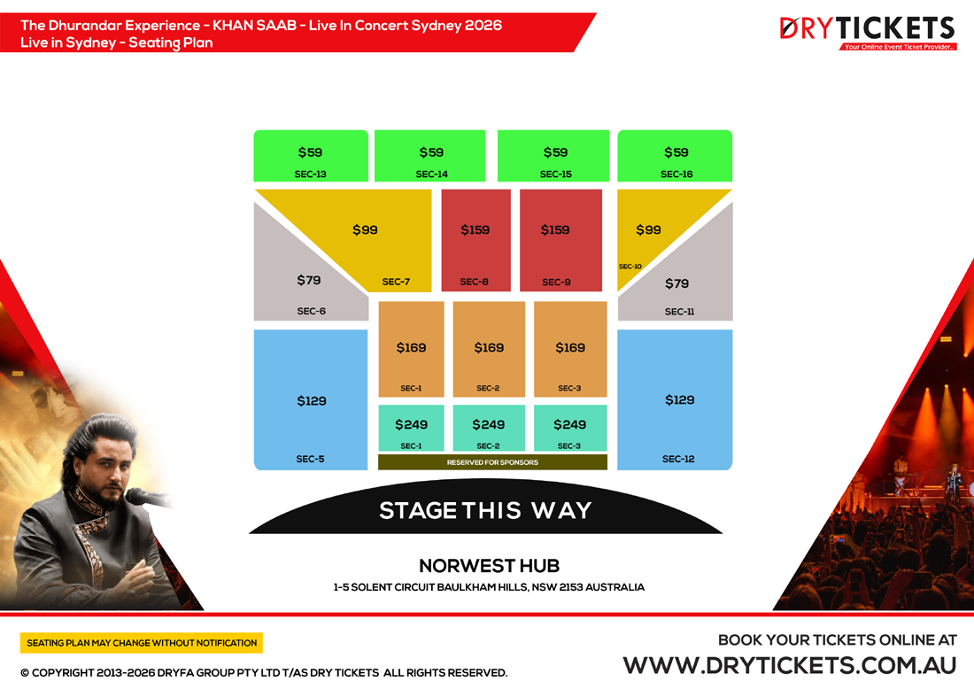 The Dhurandar Experience - KHAN SAAB - Live In Concert Sydney 2026 Seating Map