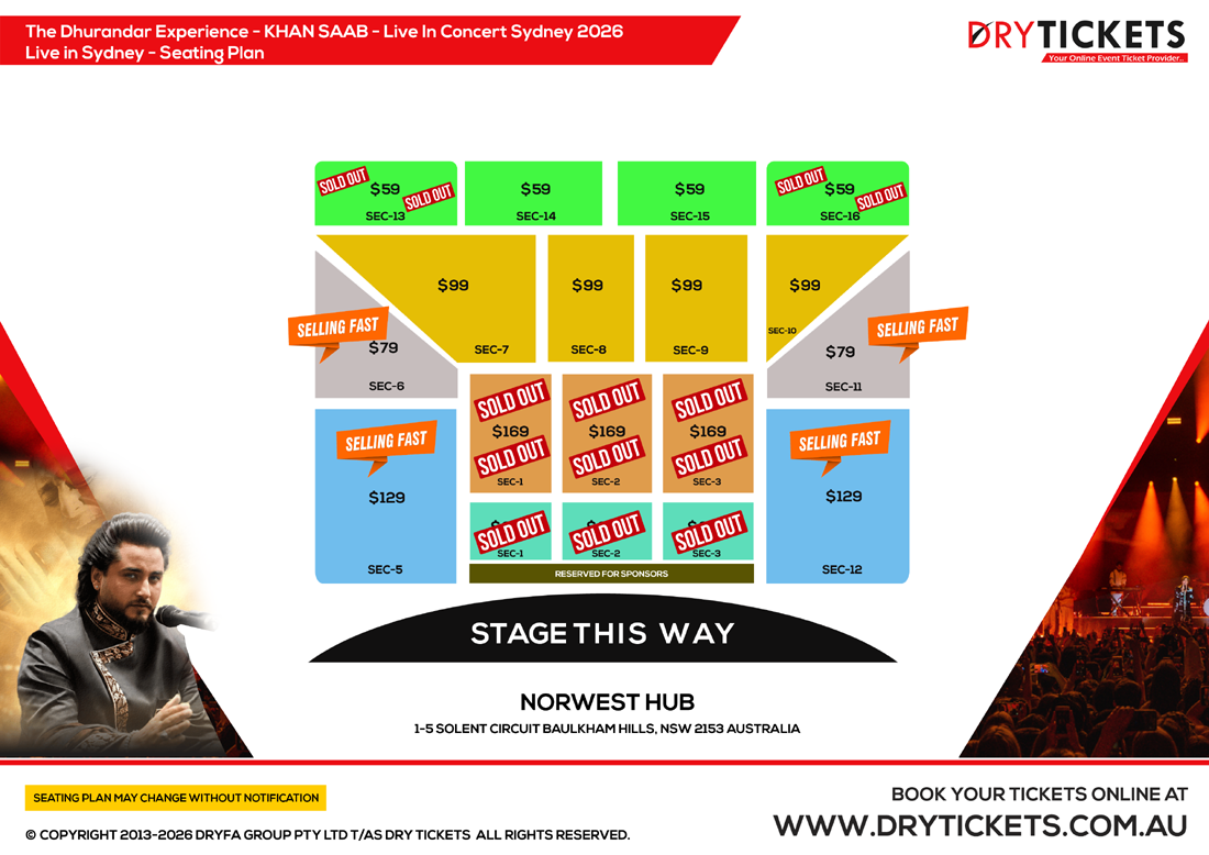 The Dhurandar Experience - KHAN SAAB - Live In Concert Sydney 2026 Seating Map