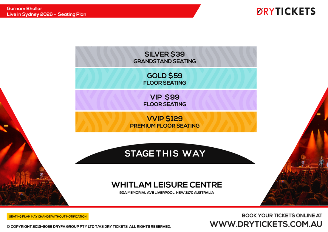Gurnam Bhullar Live In Concert Sydney 2026 Seating Map