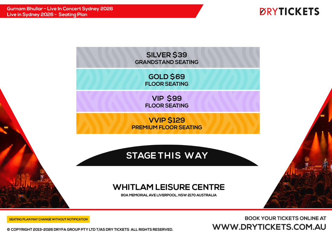 Gurnam Bhullar Live In Concert Sydney 2026 Seating Map