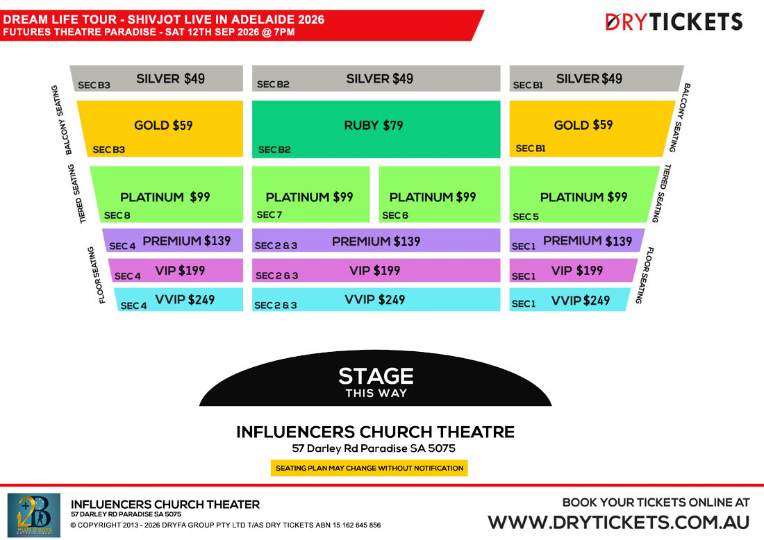 Dream Life Tour - Shivjot Live In Adelaide 2026 Seating Map