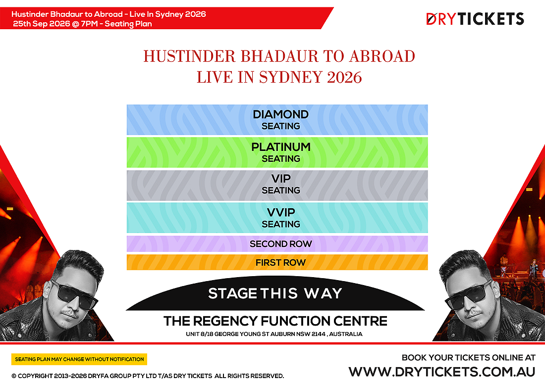 Hustinder Bhadaur to Abroad - Live In Sydney 2026 Seating Map