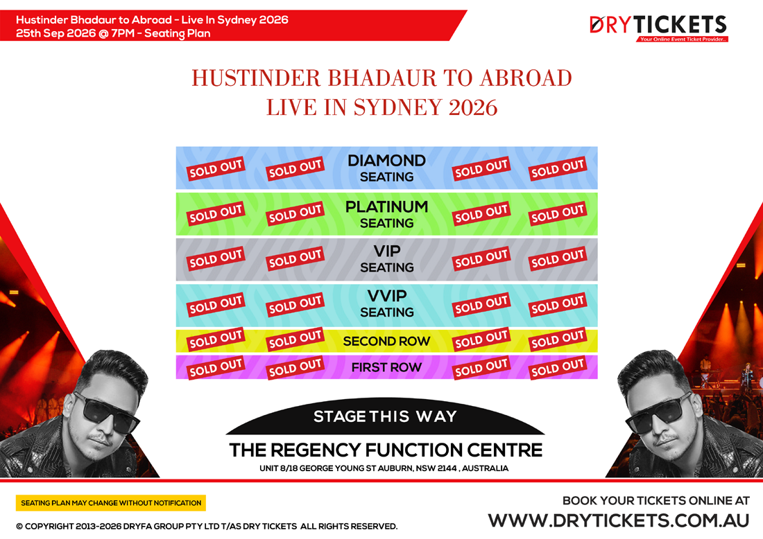 Hustinder Bhadaur to Abroad - Live In Sydney 2026 Seating Map