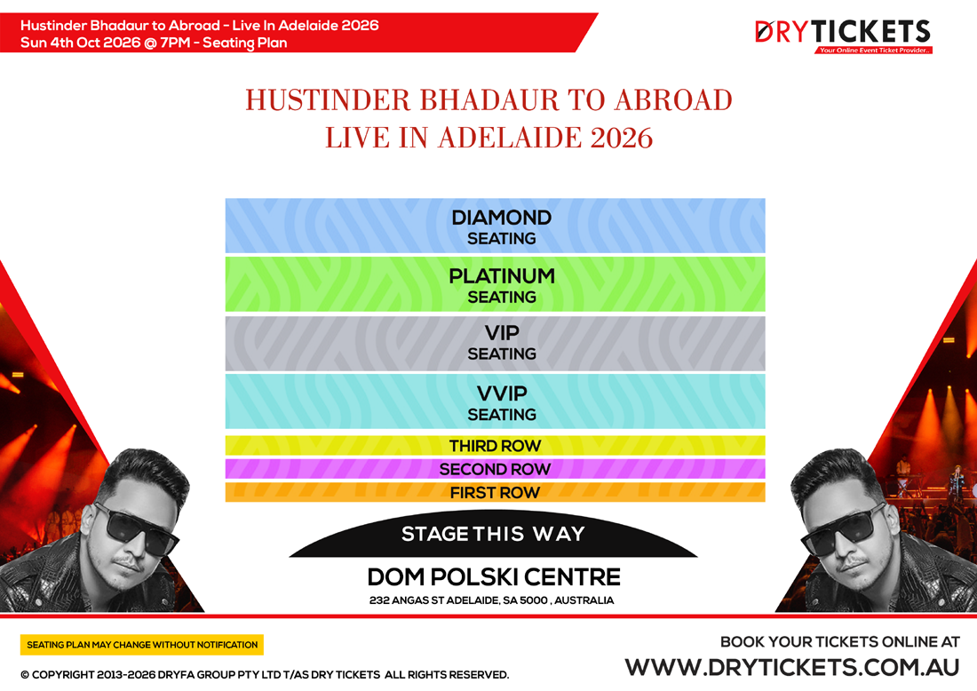 Hustinder Bhadaur to Abroad - Live In Adelaide 2026 Seating Map