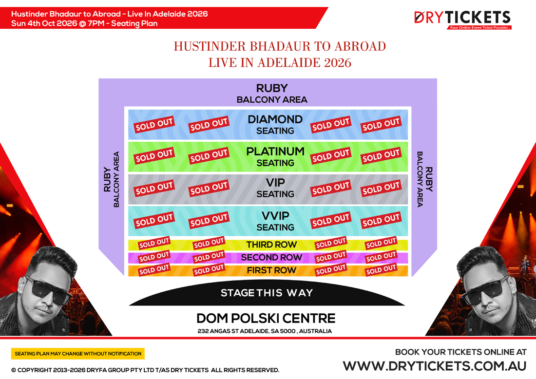 Hustinder Bhadaur to Abroad - Live In Adelaide 2026 Seating Map