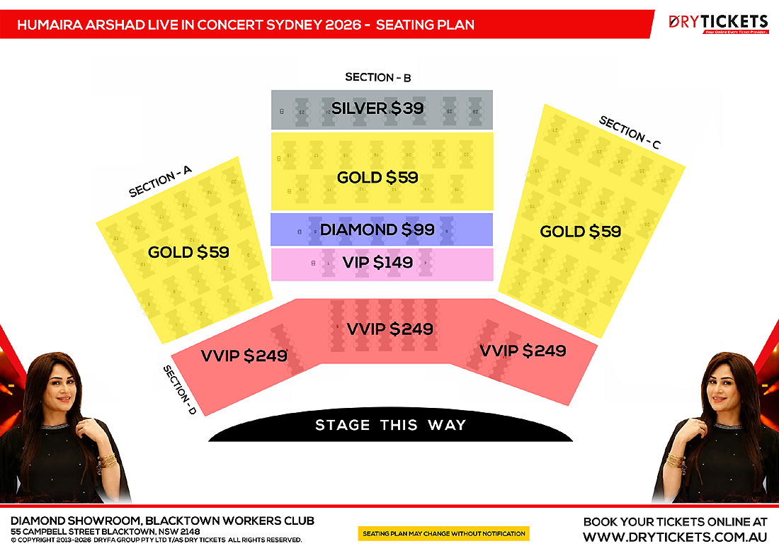 Humaira Arshad Live In Concert Sydney 2026 Seating Map