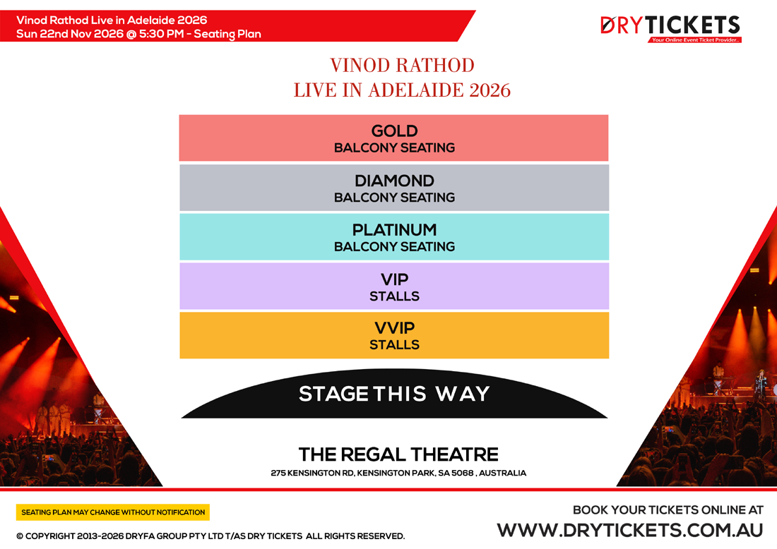 Vinod Rathod Live in Adelaide 2026 Seating Map