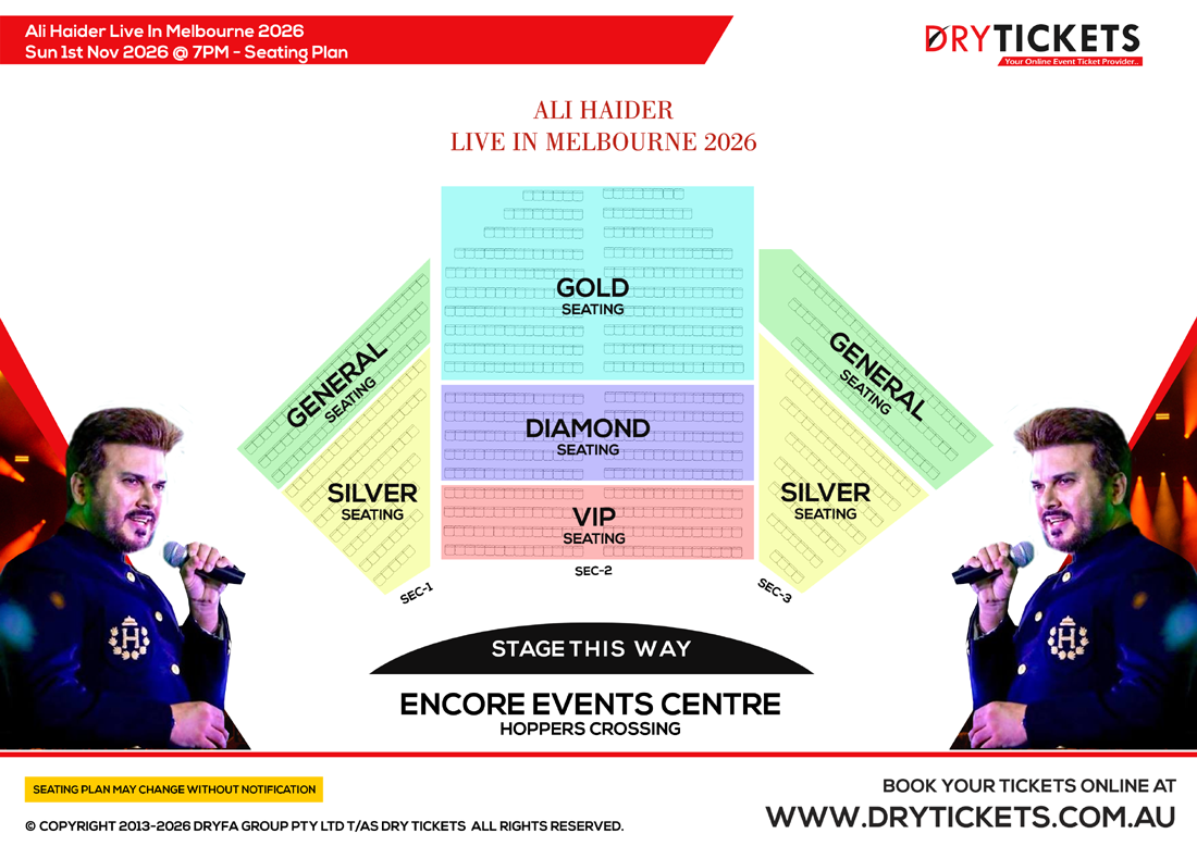 Ali Haider Live In Melbourne 2026 Seating Map