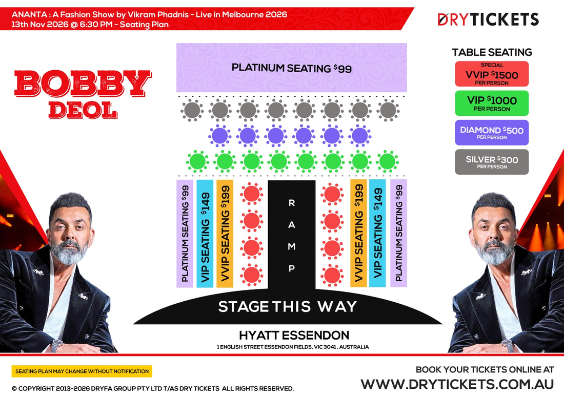 ANANTA : A Fashion Show by Vikram Phadnis Live In Melbourne 2026 Seating Map