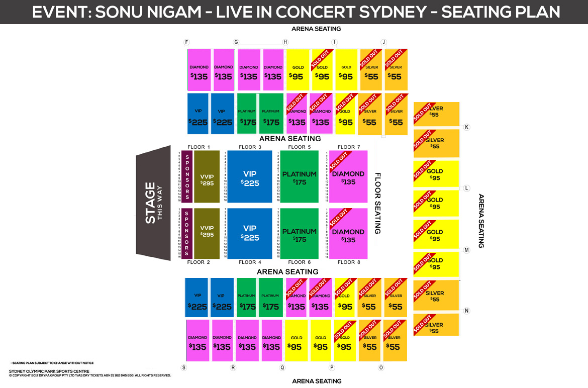 Sonu Nigam Live In Sydney 2017 Seating Map