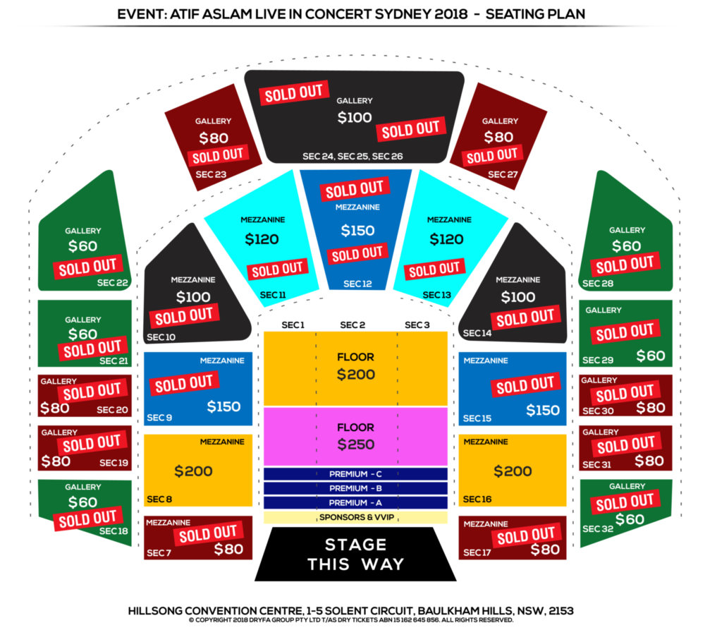 Atif Aslam Live In Concert Sydney 2018 Seating Map