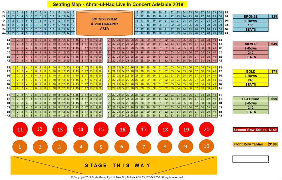 Abrar-ul-Haq Live In Concert Adelaide 2019 Seating Map