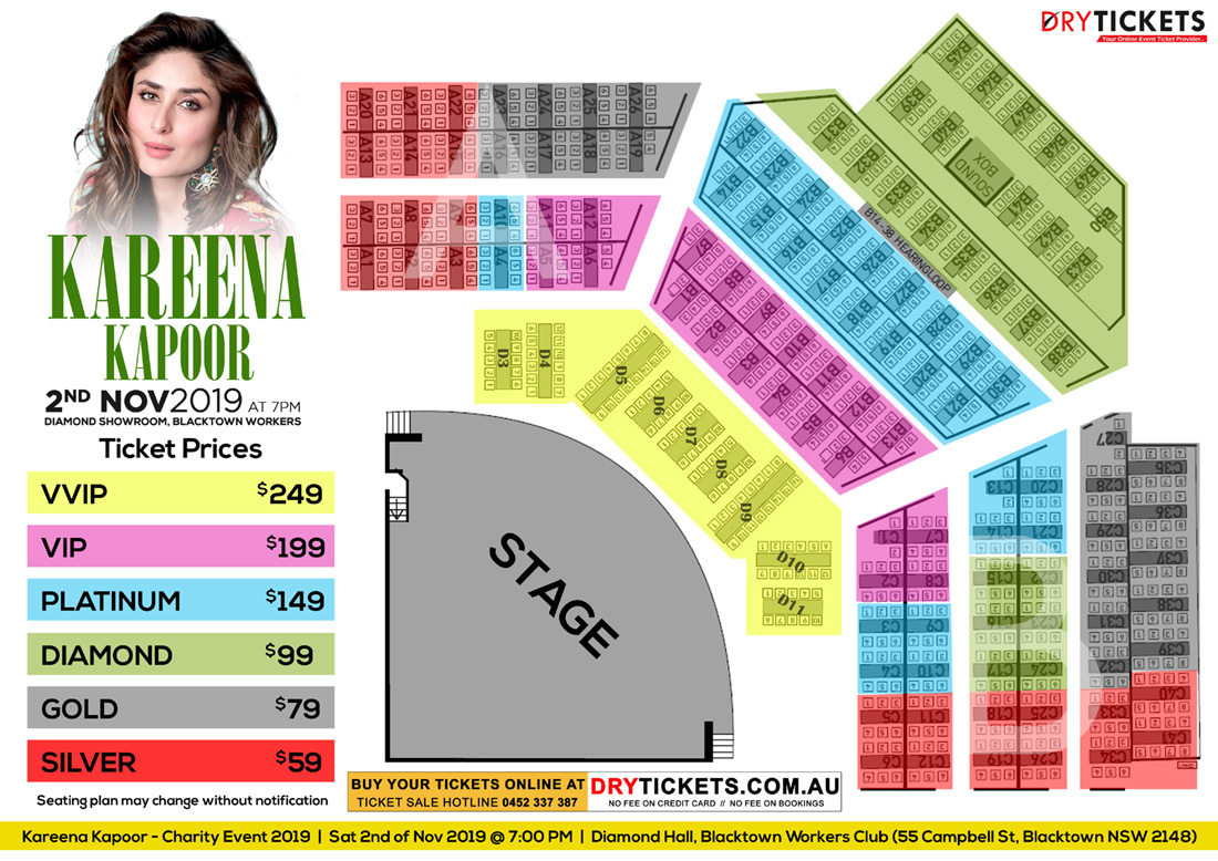Kareena Kapoor - Charity Event Sydney 2019 Seating Map