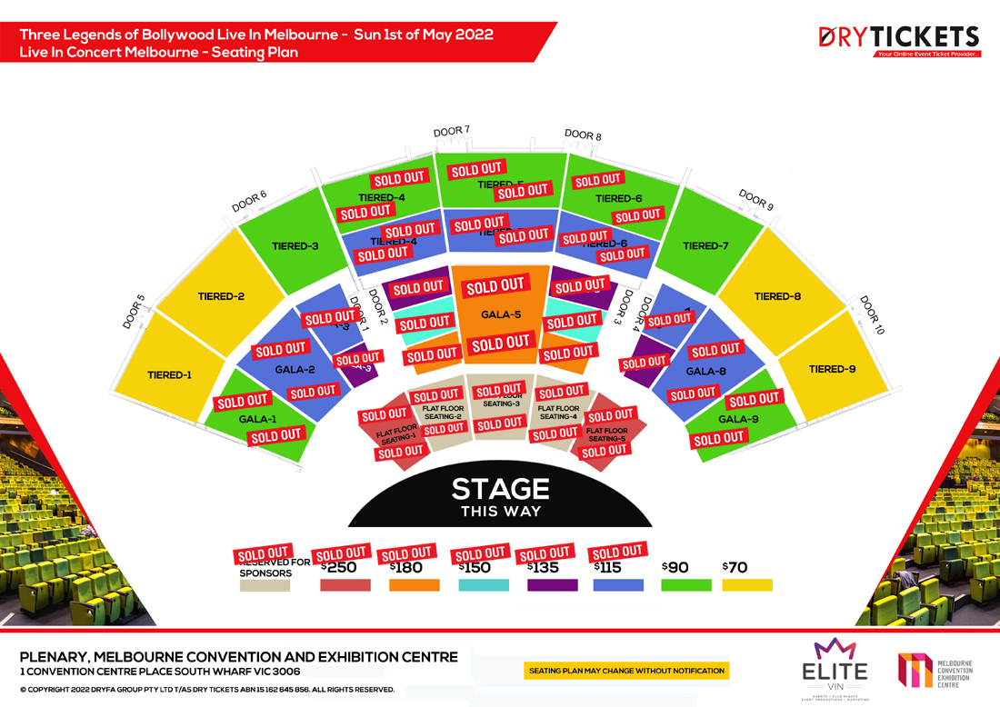 Three Legends of Bollywood Live In Melbourne Seating Map