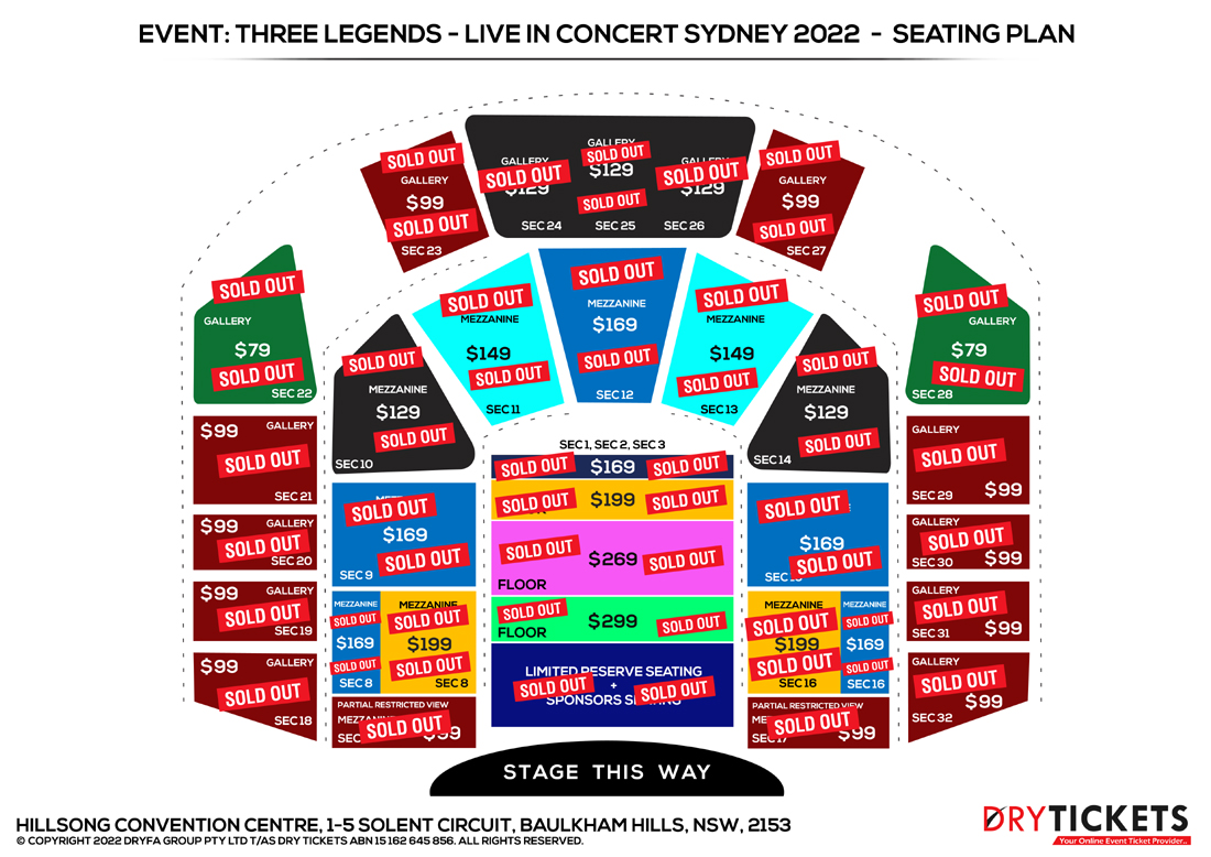 Three Legends of Bollywood Live In Sydney Seating Map