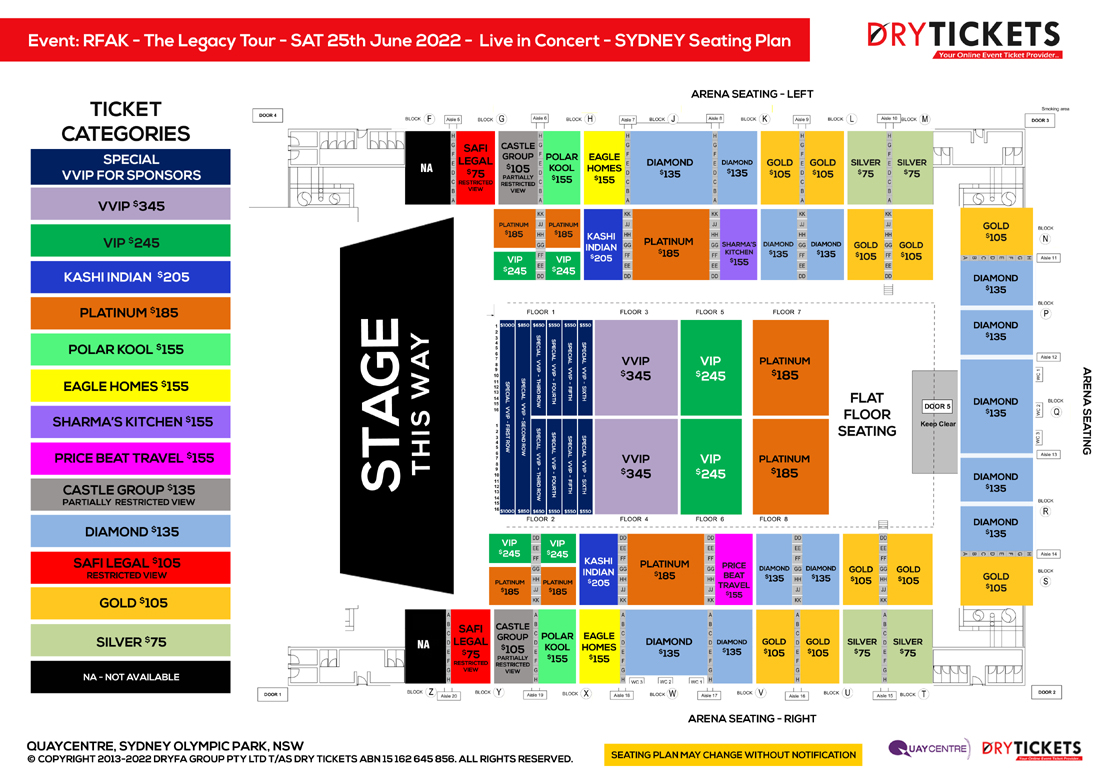 The Legacy Tour - Ustad Rahat Fateh Ali Khan Live In Concert Sydney 2022 Seating Map