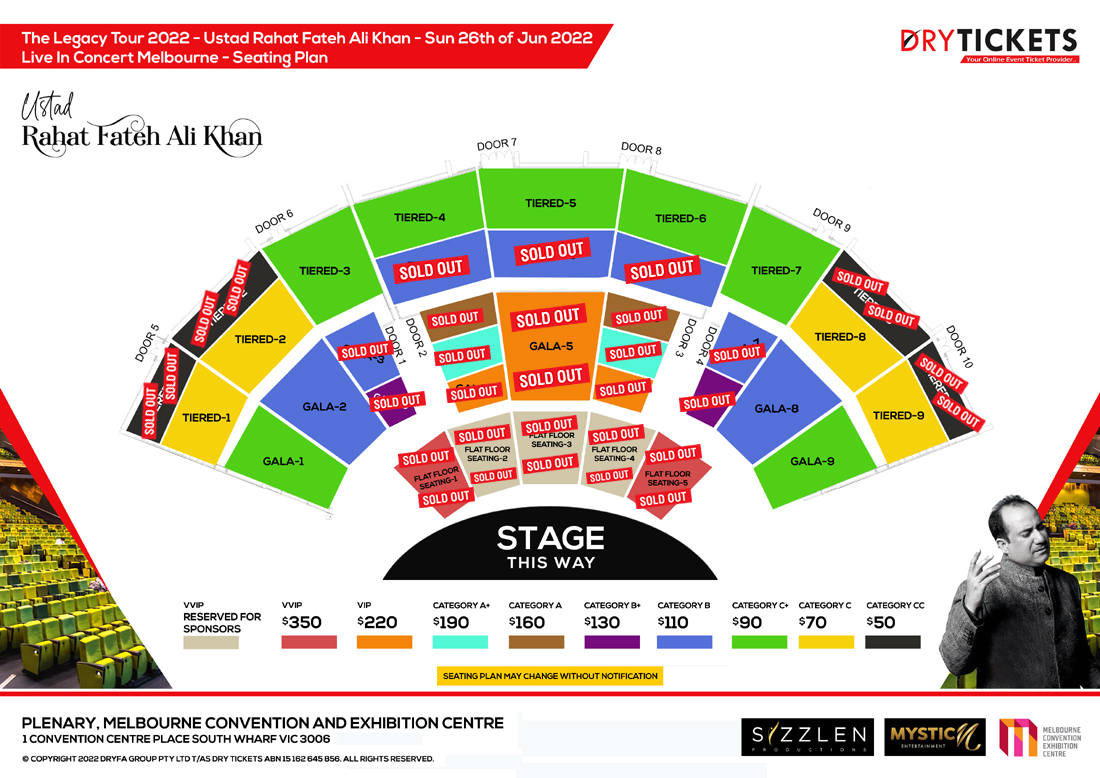The Legacy Tour - Ustad Rahat Fateh Ali Khan Live In Concert Melbourne 2022 Seating Map