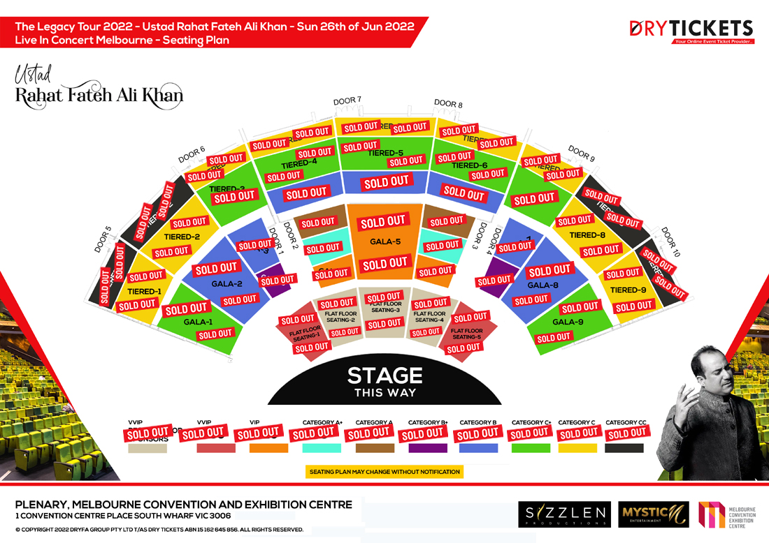 The Legacy Tour - Ustad Rahat Fateh Ali Khan Live In Concert Melbourne 2022 Seating Map