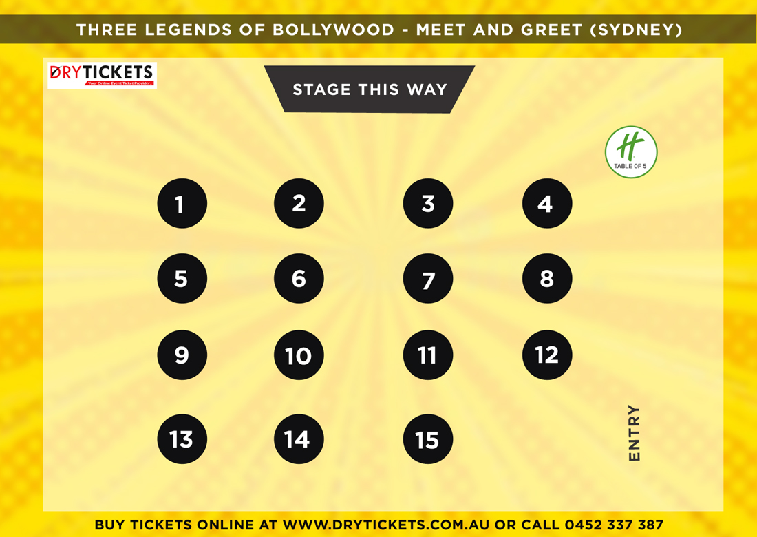 Three Legends of Bollywood Meet and Greet In Sydney Seating Map
