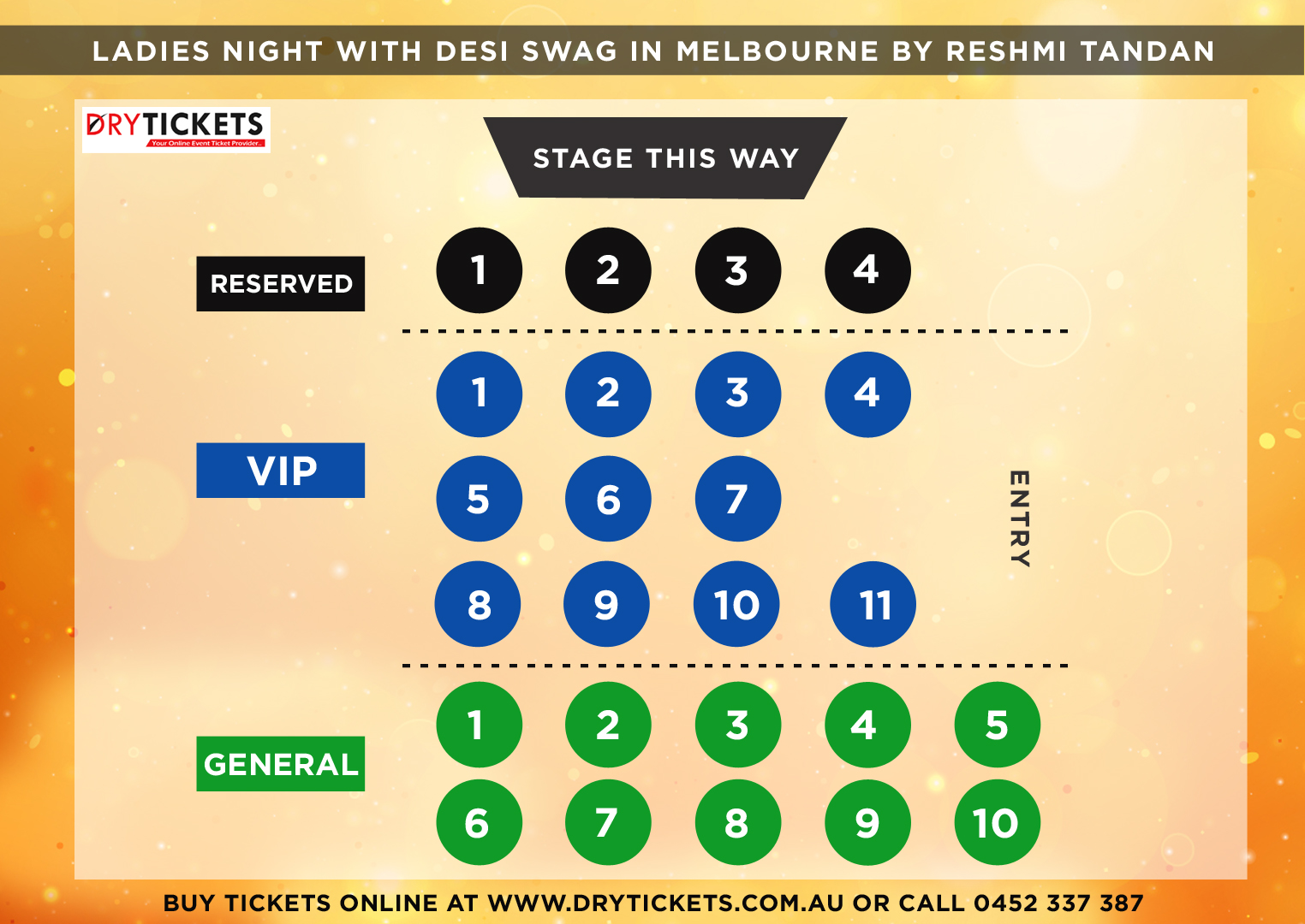 Ladies Night with Desi Swag In Melbourne by Reshmi Tandan Seating Map