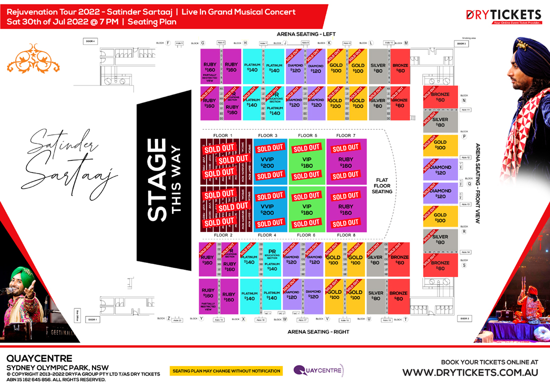 Rejuvenation Tour - Satinder Sartaaj Live In Concert Sydney 2022 Seating Map