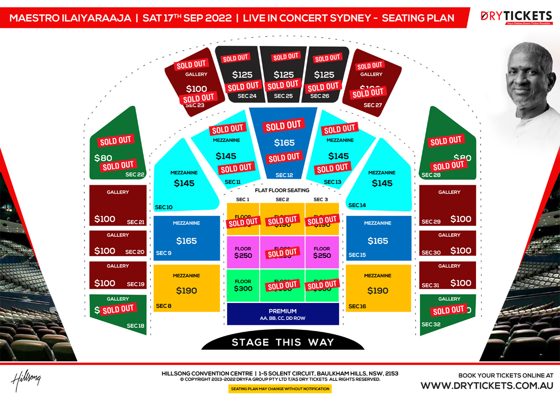 Maestro Ilaiyaraaja Live In Concert Sydney 2022 Seating Map