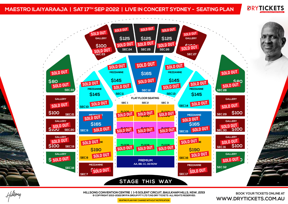 Maestro Ilaiyaraaja Live In Concert Sydney 2022 Seating Map
