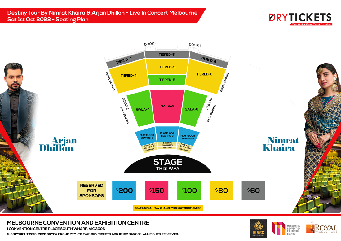 Destiny Tour By Nimrat Khaira & Arjan Dhillon Live In Concert Melbourne Seating Map