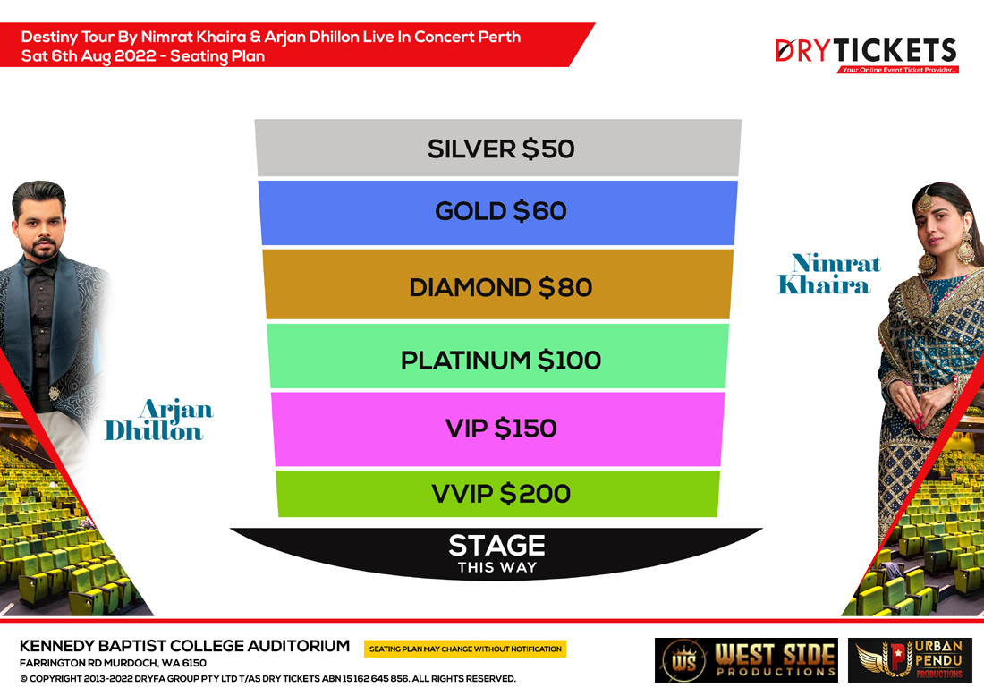 Destiny Tour By Nimrat Khaira & Arjan Dhillon Live In Concert Perth Seating Map