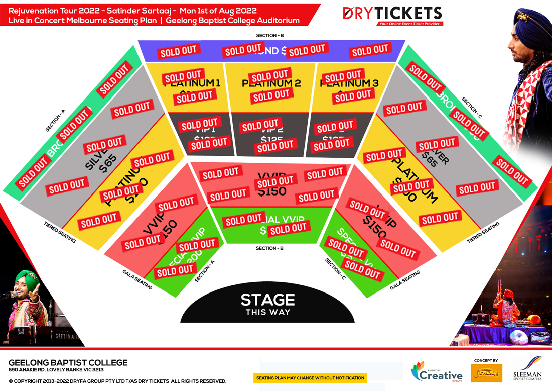 Rejuvenation Tour - Satinder Sartaaj Live In Concert Geelong 2022 Seating Map