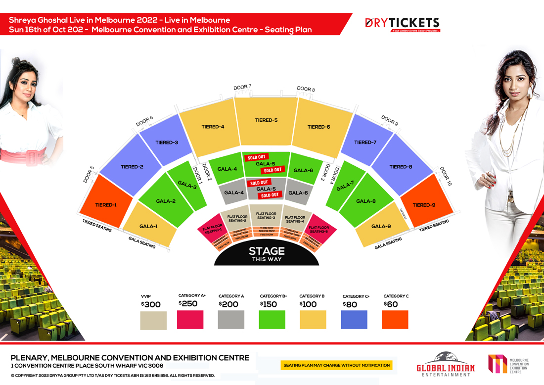 Shreya Ghoshal Live In Concert Melbourne Seating Map