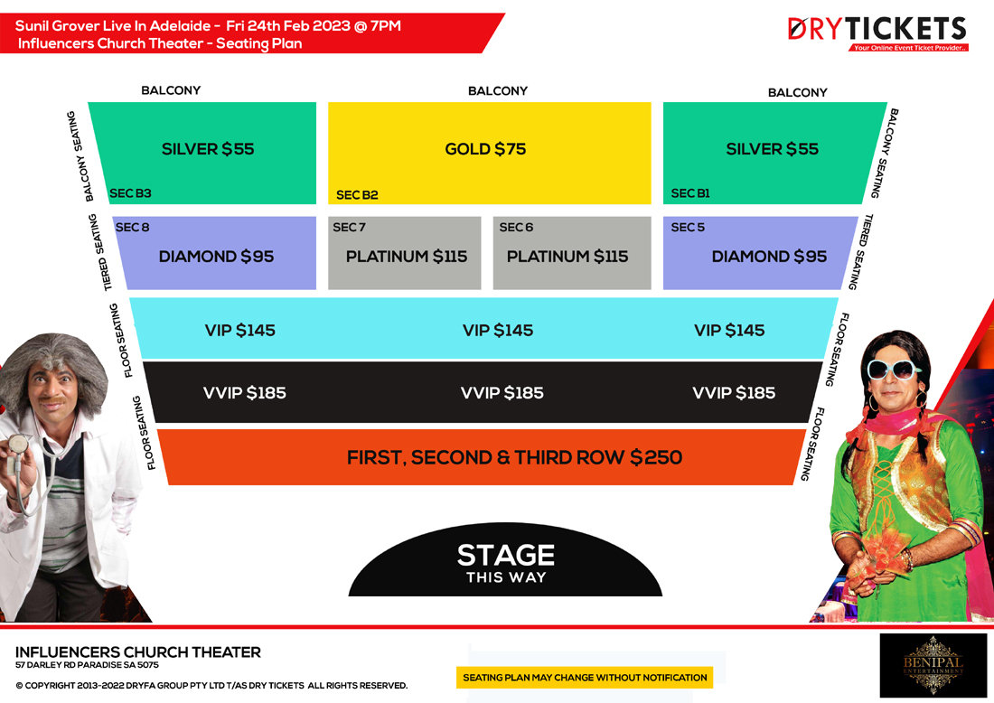 Bollywood Comedy King - SUNIL GROVER Live In Adelaide Seating Map