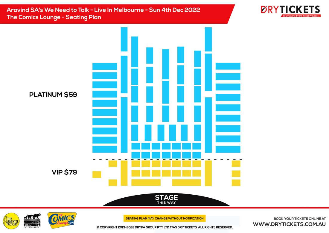 Aravind SA's We Need to Talk - Live In Melbourne Seating Map