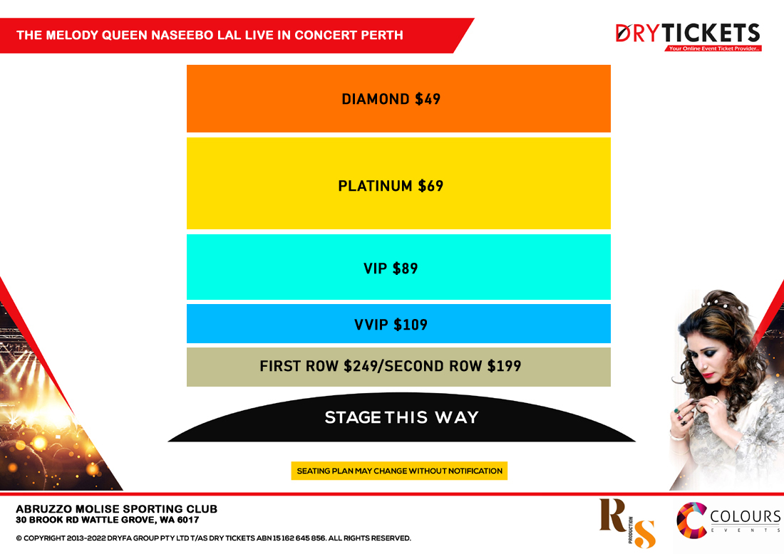 The Melody Queen Naseebo Lal Live In Concert Perth - OLD Seating Map