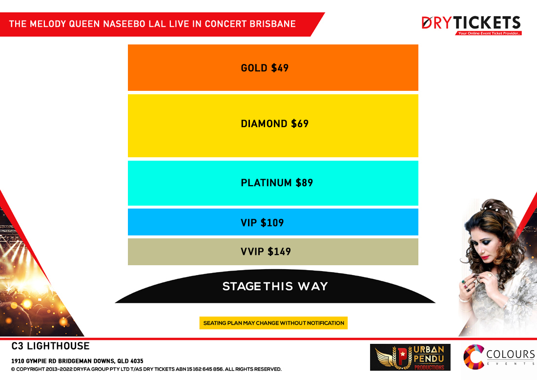 The Melody Queen Naseebo Lal Live in Concert Brisbane Seating Map