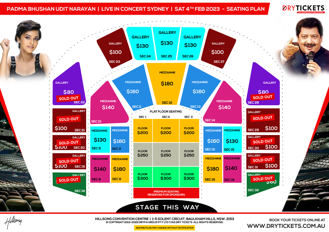 Padma Bhushan Udit Narayan Live In Grand Musical Concert Sydney Seating Map
