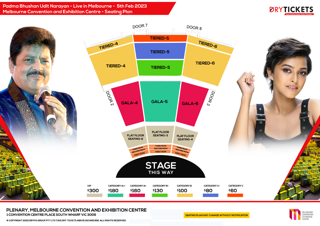 Padma Bhushan Udit Narayan Live In Grand Musical Concert Melbourne Seating Map