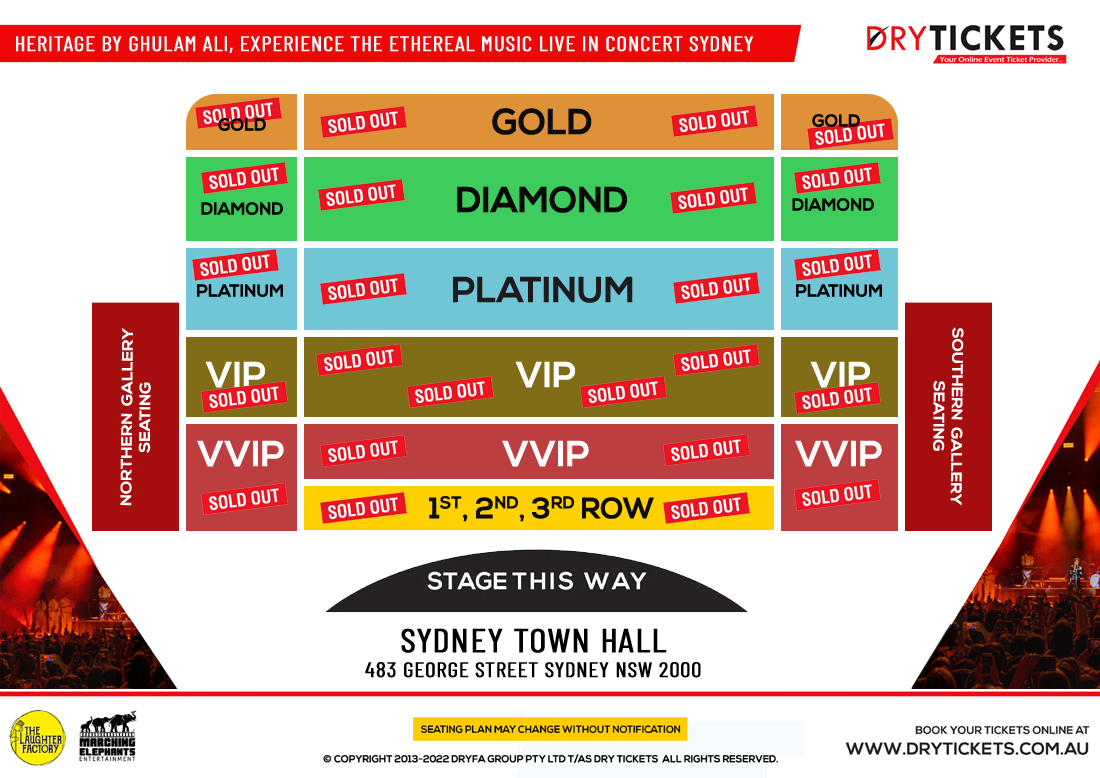 Heritage By Ghulam Ali, Experience the ethereal music Live In Concert Sydney Seating Map