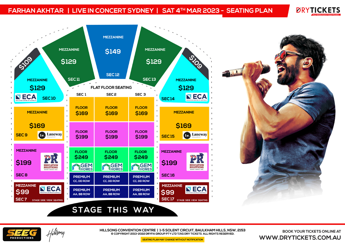 Farhan Akhtar Live In Concert Sydney Seating Map
