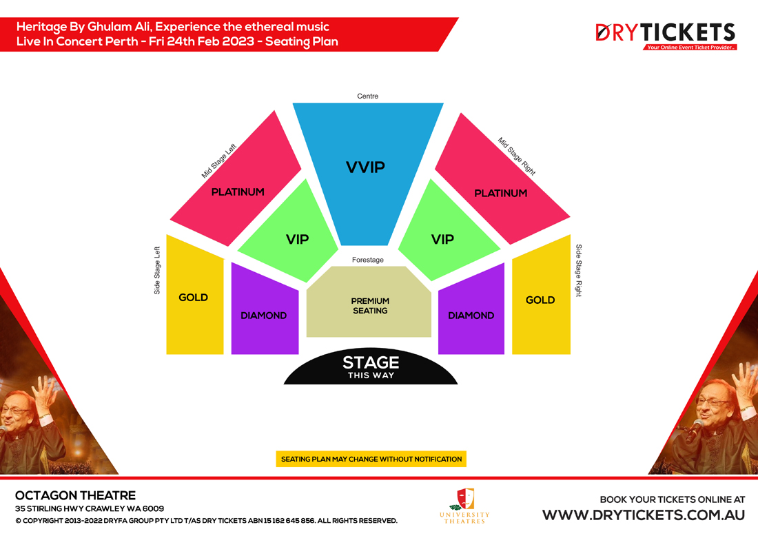 Heritage By Ghulam Ali, Experience the ethereal music Live In Concert Perth Seating Map