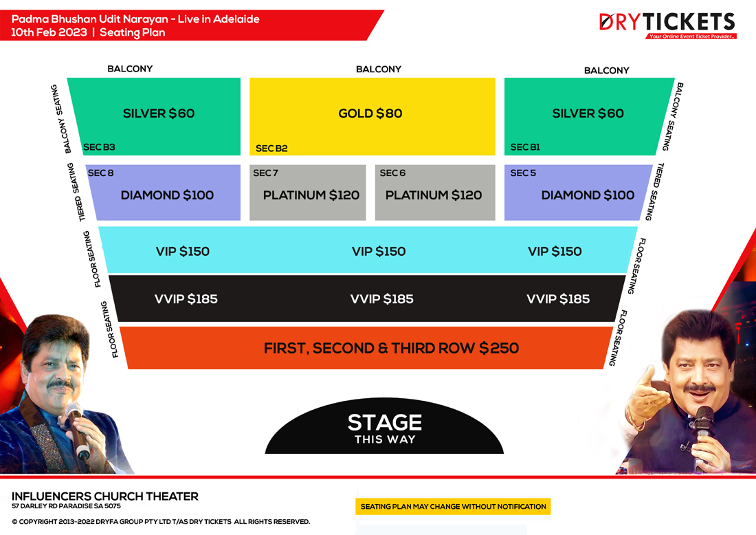 Padma Bhushan Udit Narayan Live In Grand Musical Concert Adelaide Seating Map