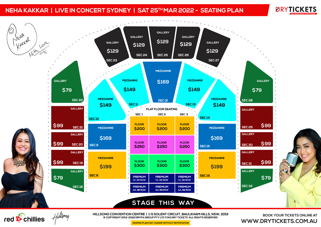 Neha Kakkar Live In Grand Musical Concert Sydney Seating Map