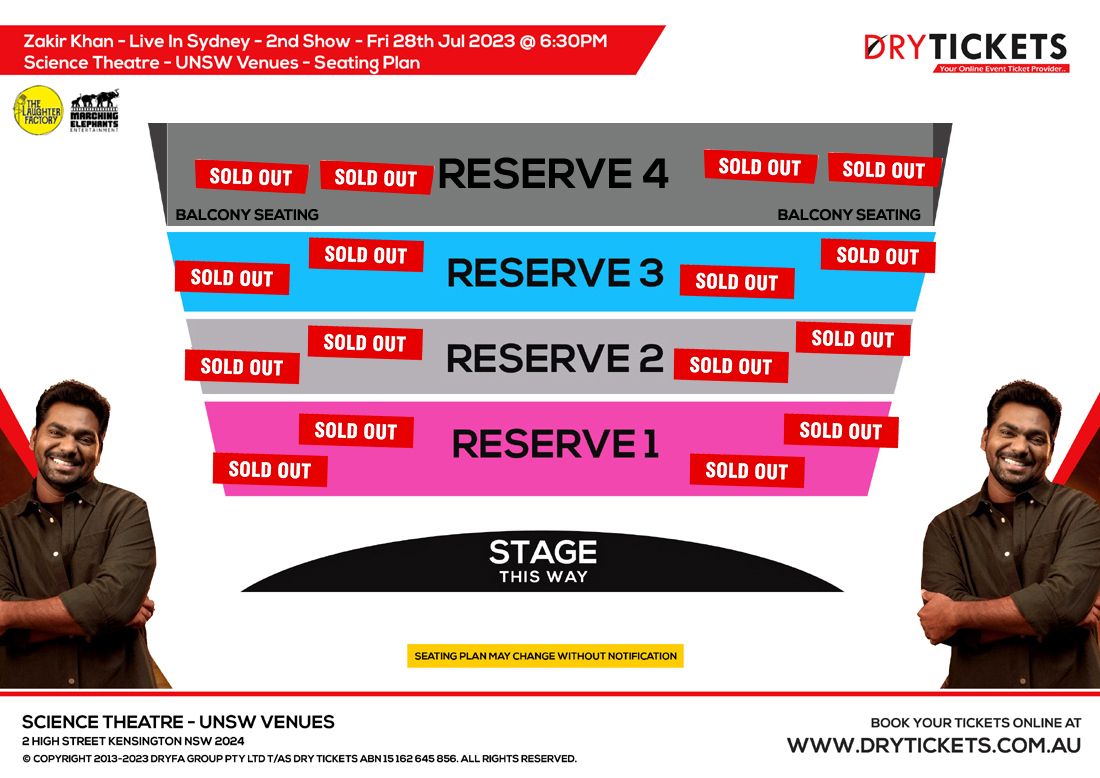 Zakir Khan Live In Sydney 2nd Show Seating Map
